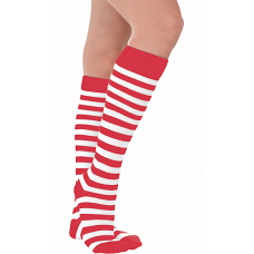Opaque red and White striped knee high socks