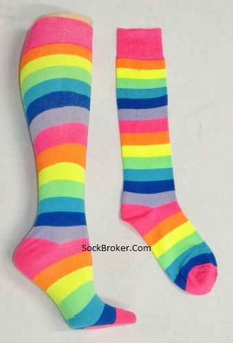 Pink Rainbow Striped Knee High Socks