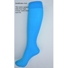 Turquoise opaque thin nylon knee high trouser socks