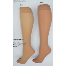 Beige color opaque thin nylon knee high trouser socks