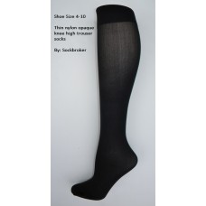 Black opaque thin nylon knee high trouser socks