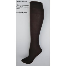 Chocolate brown opaque thin nylon knee high trouser socks