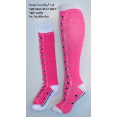 Neon fuchia-hot pink faux shoe knee high socks Neon fuchia-hot pink faux shoe knee high socks