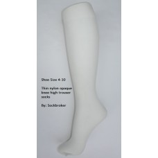 Off white opaque thin nylon knee high trouser socks