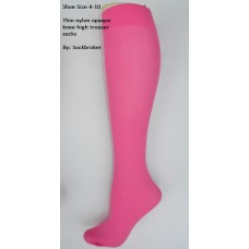 Hot pink opaque thin nylon knee high trouser socks
