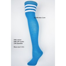 Cotton light blue and white 3 striped over the knee thigh high socks