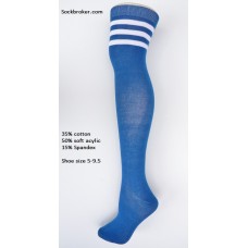 Cotton royal blue and white 3 striped over the knee thigh high socks
