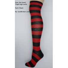 Black, red cotton thick striped over the knee socks