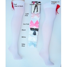 White opaque stay-up thigh hi socks with satin bow