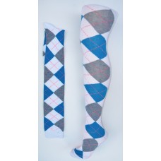 White with gray and blue over the knee cotton argyle socks size 4-9