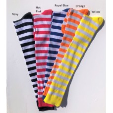 Cotton White Striped Over The Knee Thigh Hi Socks