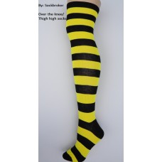 Black,yellow cotton thick striped over the knee socks
