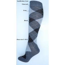 Sz 5-10.5 Charcoal with black and gray argyle knee high socks 