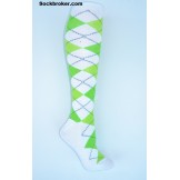 White with lime green argyle knee h..