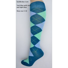 Teal Green with blue and mint knee high argyle Size 5-10.5 Teal Green with blue and mint knee high argyle Size 5-10.5