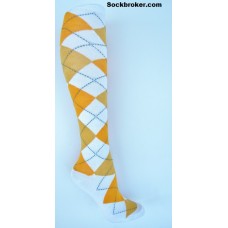 White with orange argyle knee high socks sz 5-10.5