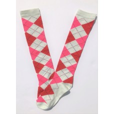 White with red and pink argyle knee high socks sz 5-10.5 White with red and pink argyle knee high socks sz 5-10.5