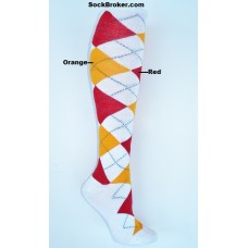White with red and orange argyle knee high socks sz 5-10.5